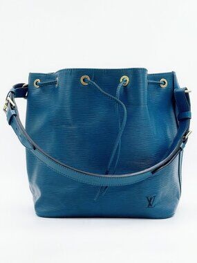 Louis Vuitton Petit Noe Blue Epi Leather Drawstring Shoulder Bucket